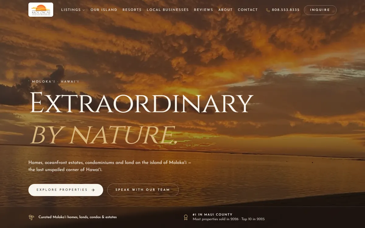 Molokai Vacation Properties website homepage